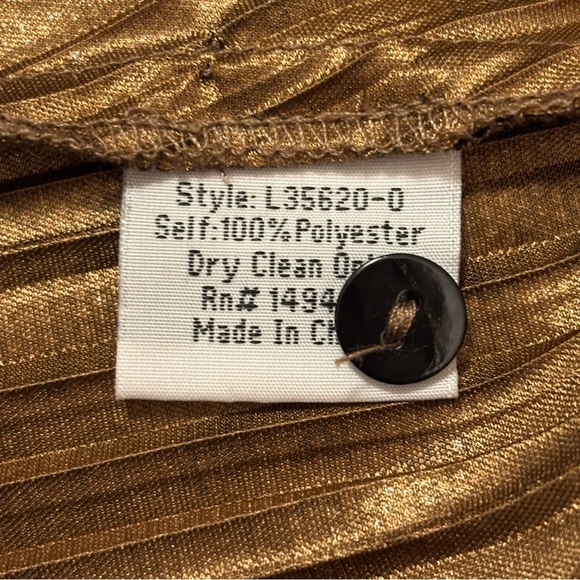 Johnny Was Jade Metallic Gold Pleated Faux Wrap Maxi Dress Size Large L - Picture 7 of 7